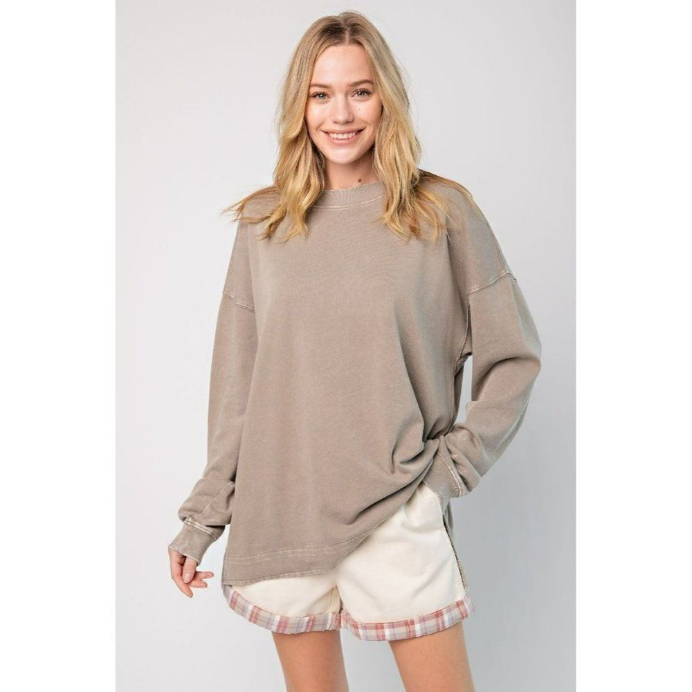 easel Taupe Oversized Long Sleeve Pullover